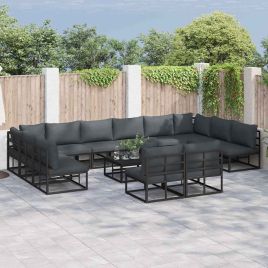 LAERIDG Garden Sofa Set with Cushion 13 pcs Aluminium - Black