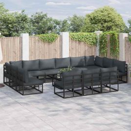 LAERIDG Garden Sofa Set with Cushion 14 pcs Aluminium - Black