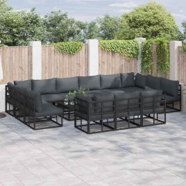 LAERIDG Garden Sofa Set with Cushion 14 pcs Aluminium - Black