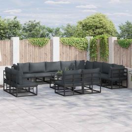 LAERIDG Garden Sofa Set with Cushion 12 pcs Aluminium - Black