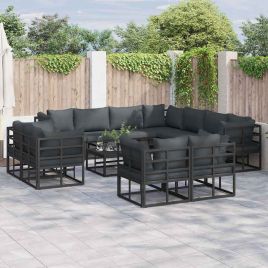 LAERIDG Garden Sofa Set with Cushion 11 pcs Aluminium - Black