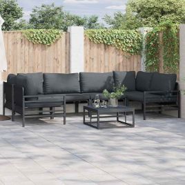 WAVUE Garden Sofa Set with Cushion 7 pcs Steel - Black