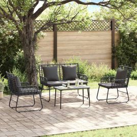 WAVUE Garden Furniture Set 4 pcs and Anthracite Poly Rattan - Black