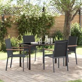 5 Piece Garden Dining Set Black Textilene and Steel