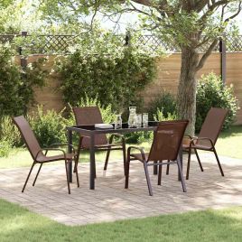 TICRES Garden Dining Set 5 pcs Brown and Powder-coated Steel - Black