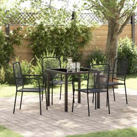 5 Piece Garden Dining Set Black Cotton Rope and Steel