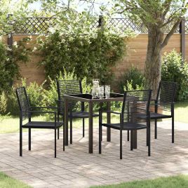 5 Piece Garden Dining Set Black PVC Rattan