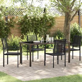 5 Piece Garden Dining Set Black PVC Rattan