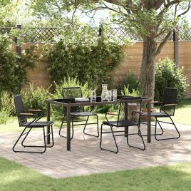 5 Piece Garden Dining Set Black PVC Rattan