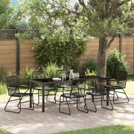 7 Piece Garden Dining Set Black PVC Rattan