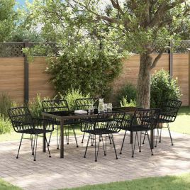 7 Piece Garden Dining Set Black Poly Rattan
