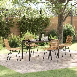 5 Piece Garden Dining Set Brown Poly Rattan