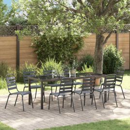 9 Piece Garden Dining Set Dark Grey Steel