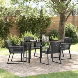 5 Piece Garden Dining Set Black Poly Rattan