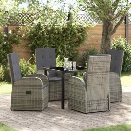 5 Piece Garden Dining Set with Cushions Grey Poly Rattan