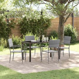 5 Piece Garden Dining Set Grey Poly Rattan