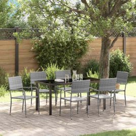 7 Piece Garden Dining Set Grey Poly Rattan