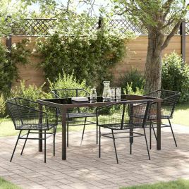 5 Piece Garden Dining Set Black Poly Rattan