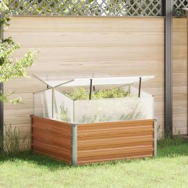 OLHCOVE Garden Planter with Greenhouse Light 100x100x77 cm - Brown