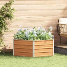 OLHCOVE Raised Garden Bed Wood Look 129x129x45 cm Galvanised Steel
