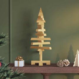 NIVROA Wooden Christmas Tree with Stand Brown 60 cm Solid pine wood
