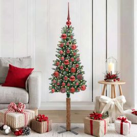EMBERLY Slim Christmas Tree with 150 LEDs Green and White 150 cm
