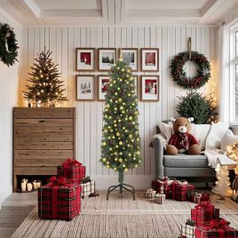 CLOVYN Artificial Christmas Tree with 300 LEDs with Stand Green 180 cm