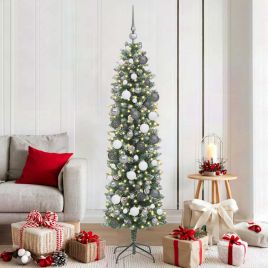 EMVER Artificial Slim Christmas Tree with 300 LEDs Green 180 cm