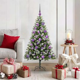 FELWIN Artificial Hinged Christmas Tree with Flocked Snow 120 cm
