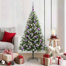 FELWIN Artificial Hinged Christmas Tree with Flocked Snow 150 cm