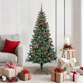 CHERLI Artificial Pre-lit Christmas Tree Green 150 cm PVC and Metal