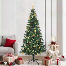 CHERLI Artificial Pre-lit Christmas Tree Green 210 cm PVC and Metal