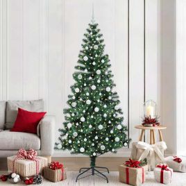 CHERLI Artificial Pre-lit Christmas Tree Green 210 cm PVC and Metal