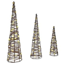 MISTLEA Christmas Tree 3 pcs Warm white 20 x 20 x 80 cm Rattan