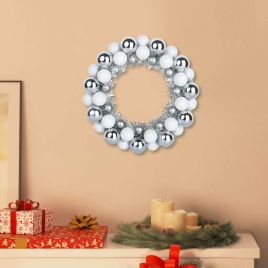 FROSTIQ Christmas Ball Wreathes 2 pcs White and Silver 33 x 33 x 7 cm