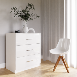 WARRINGTON White Gloss Chest of Drawers - Medium-sized, 3 Drawers