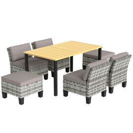 SUNVISTA 7 Piece Rattan Garden Dining Set 6 Seater Wicker Garden Furniture Grey