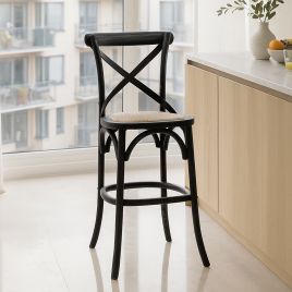 EVERLEIGH Rattan Bar Stool Black - Set of 2