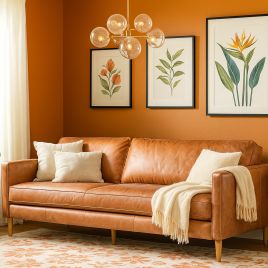 HOLLINGDALE Leather 3 Seater Sofa - Brown