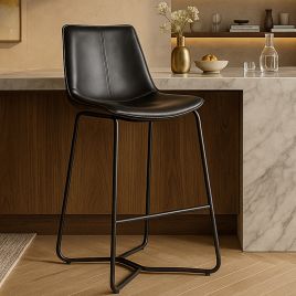 RAVENSBOURNE PU Leather Bar Stool Charcoal - Set of 2