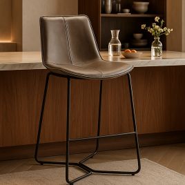 RAVENSBOURNE PU Leather Bar Stool Beige - Set of 2