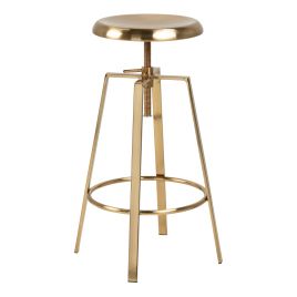 SELWARTH Bar Stool Without Back in Gold Brushed Steel With Adjustable Height