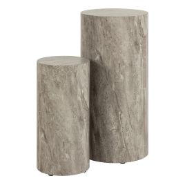 DISA Round Pedestal in Grey Marble and River Rough Paper - Set of 2