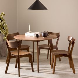 ROXEN Round Dining Table in Walnut Included 4 Dining Chairs in Walnut - 120cm