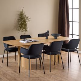 VORNICK Dining Table in Oak including 6 Dining Chairs with Armrest in Black