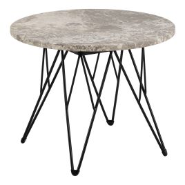 ORVANI Round Side Table in Grey Marble and Black Coated Steel Base