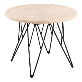 ORVANI Round Side Table in Matt Beige and Black Coated Steel Base