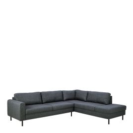 Corner Sofa - CALVERA Fabric 5 Seater L Shaped Sofa - Right Hand Facing - Dark Grey