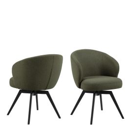 DARELLA Dining Chair with Armrest and Swivel Function in Green