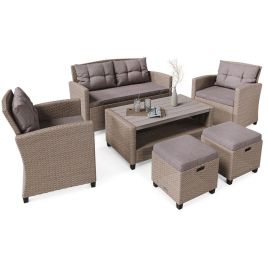 BRANTFORD Rattan Garden Table and Sofa Set - Beige with Light Grey